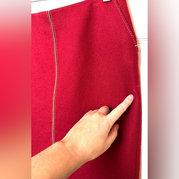 Vintage J.CREW A-Line Skirt Wool Blends Red Maroon Tan Piping Stitching Pockets - Picture 9 of 12